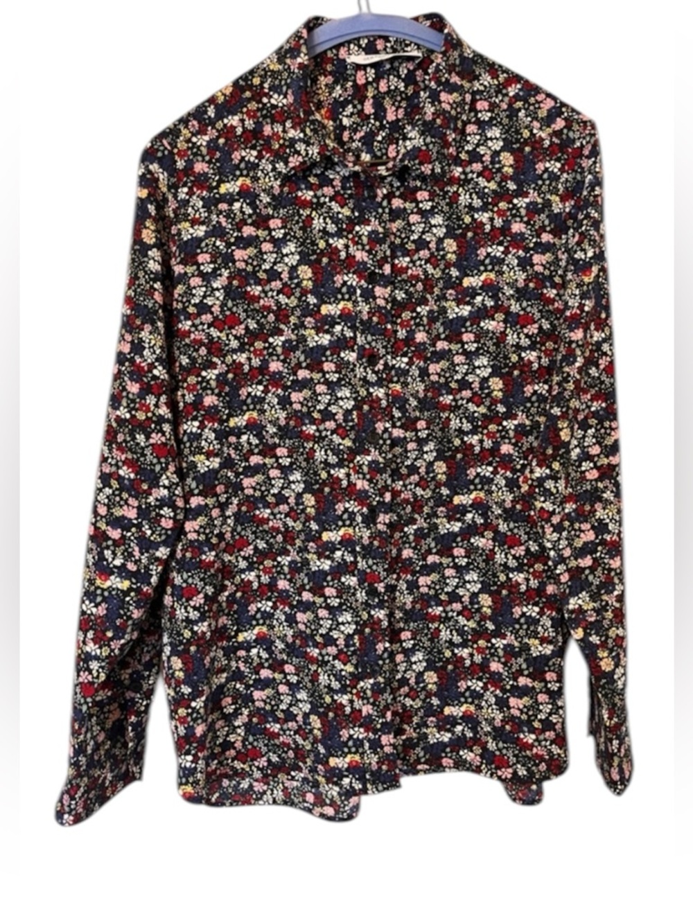 Designer Navy Floral Button-Down Blouse